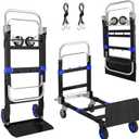 3 in 1 Hand Truck, 600Lbs Capacity, Heavy Duty Collapsible Cart with Retractable Handle, Dolly Cart with 2 Universal Wheel with Brake for Moving Home, Office, School, Shopping, Warehouse, Blue