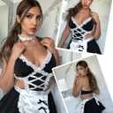 Avidlove Sexy Lingerie for Women Cosplay Lingerie Set Contrast Lace Maid Costume Set Black L