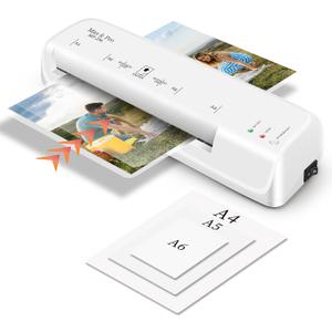 9 Inch Thermal Laminator with 40 Laminating Sheets, Small Desktop Laminator Machine for Home Office School Teachers, Hot/Cold, 3mil/5mil, Anti Jam, A4/Letter/Photos/Cards, White Laminator by Mas & Pro