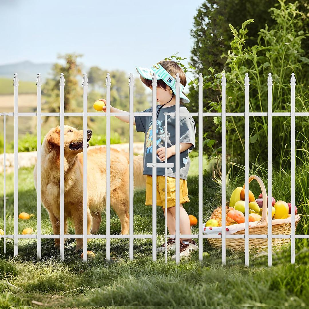 Thealyn Metal Garden Fence 36" H x 28" W, 5 Panels (4 Panels + 1 Gate), Total 11.6 feet, Metal Border Folding Fence, Landscape Fencing Dog Fence Pet Fence for Flower Bed, Yard, Animal Barrier (White)