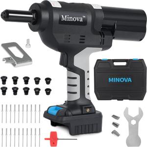 Brushless Rivet Gun, Cordless Rivet Tool Compatible with 1/4"(6.4mm) Stainless Steel Rivets, Bare Machine Automatic Rivet Recoil with MWK Battery Adapter, Carrying Case (RIVETER7 MWK)