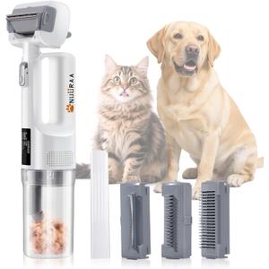 Pet Grooming Vacuum Kits-Dog&Cats Hair Remover Dematting Shedding, Cordless Handheld and Rechargeable Machine Friendly Noise with 9K Suction 300ml Dust Cup Travel/Household