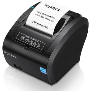 MUNBYN Bluetooth Thermal Receipt Printer P047, 80mm POS Printer, Thermal Printer with USB Serial Ethernet, Bluetooth, Support Android Windows PC (Do Not Support iOS Paypal Doordash Grubhub Vagaro)