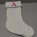 Paulmele 20 Inches Christmas Stockings with Initials,Knit Embroidered Letter White Christmas Stocking,Monogram Christmas Stocking for Famliy Holiday and Xmas Tree Fireplace (Letter A)