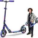 Outdoor Cruiser Kick Scooter for Ages 6+, for Kids, Teens, and Adult, Max Load 250 LBS, Foldable, 8-inch Big Wheels, Dual Suspension, 3 Adjustable Levels, Child Safety Approved, Blue, Purple, & Pink