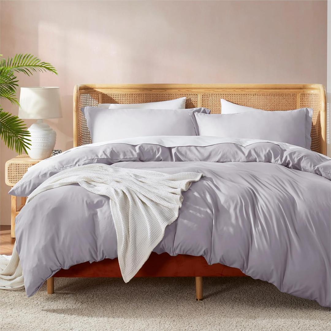 Nestl Grey Lavender Duvet Cover Queen Size - Soft Double Brushed Queen Duvet Cover Set, 3 Piece, with Button Closure, 1 Duvet Cover 90x90 inches and 2 Pillow Shams