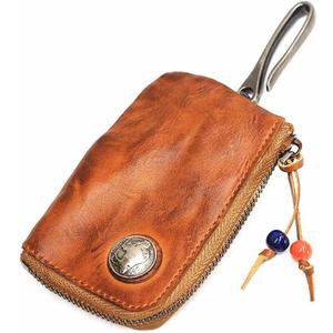 1 Pcs Leather Mini Medieval Pouch Keychain, Coin Organizer, Change Holder, Leather zipper Pouch for Men & Women