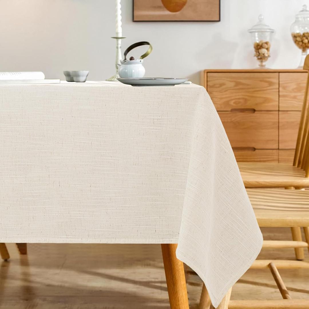 Natural Linen Rectangle Tablecloth, 2 Pack Slubby Textured Fall Lightweight Table Cloth 60 x 84 Inch, Water Resistant Stain Resistant Farmhouse Burlap Table Cover for Kitchen Dining Room