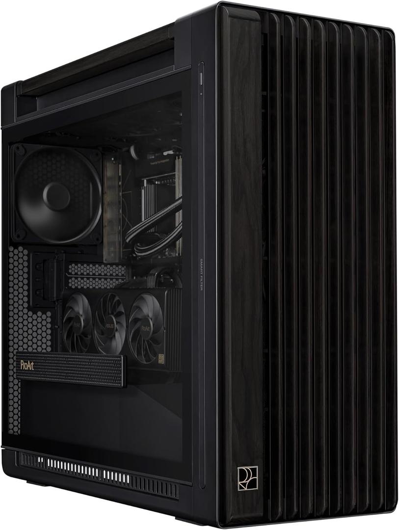 ASUS ProArt PA602 Wood Edition - Tempered Glass Panel E-ATX PC case, 420 mm Radiator Support, 1x 140 mm + 2X 200 mm pre-Installed Fans, Power Lock Latch, Tool-Less PCIe mounting, USB 20Gbps Support