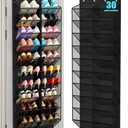 MISSLO 30 Pairs Over the Door Shoe Organizer Breathable Mesh Hanging Shoe Rack for Closet Storage with Wide Deep Pockets 10 Tier Shoes Holder Fit All the Family's Sneakers, Boots, Heels Gray