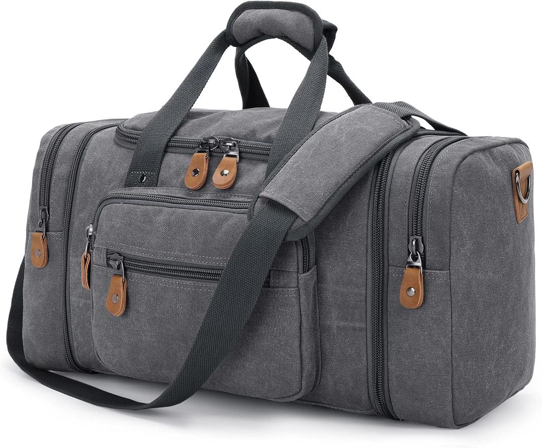 Gonex Canvas Duffle Bag for Travel, 60L Duffel Overnight Weekend Bag (Gray) (X-Large-60L (Without Shoe Compartment), Grey)