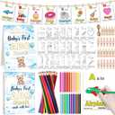 Bear Baby's First ABC Book Baby Shower Activity Keepsake Game ABC Coloring Baby Shower Guest Book Alternative 26 Alphabet a to Z Coloring Card with 24 Pencils 60 Clothespins