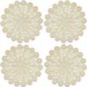 Phantomon 12 Inch Round Doilies Crochet Handmade Lace Placemats 100% Cotton Knitted Coasters, Pack of 4 (Beige)