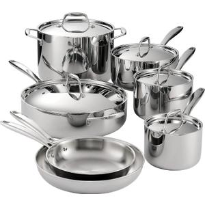 Tramontina Signature Tri-Ply Clad Stainless Steel 12-Piece Cookware Set with Lids, Pots and Pans Kitchen Set, Induction-Ready, Dishwasher-Safe, NSF-Certified, Made in Brazil