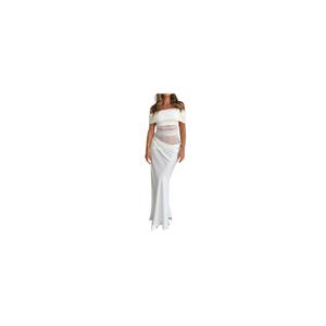Women Y2k Maxi Dress Off Shoulder Ruched Sheer Mesh Long Dress Cut Out Skirt M