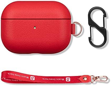 Pack of 2  FooYin Portable AirPods Pro Case with Keychain Strap and Carry Clip, Full Grain Leather AirPods Pro Case Cover with Protective Microfiber Lining Design - Red