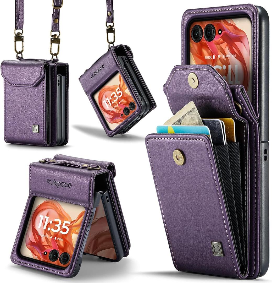 ASAPDOS Crossbody Case Compatible with Motorola Razr 2024/2025(Not Fit Moto Razr Plus or Ultra),Retro PU Leather Strap Wristlet Flip Case with Magnetic Closure and Card Holder for Purple