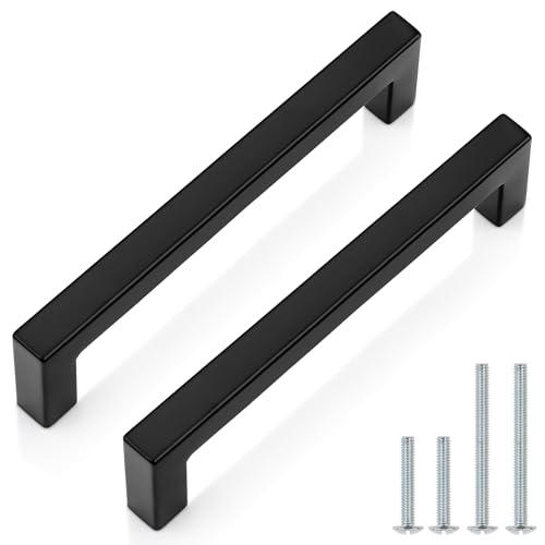 Probrico 12 Pack| Black Cabinet Handles 5 Inch(128mm) Hole Centers Drawer Pulls Stainless Steel Kitchen Cabinet Handles Matte Black Square Drawer Handles Modern Cabinet Hardware