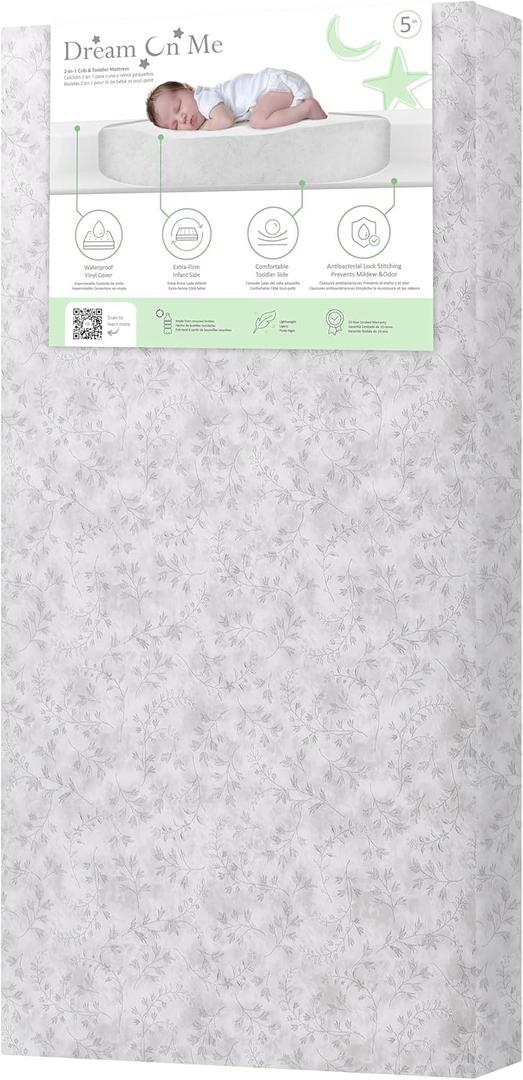 Dream On Me Serene Snooze 2-in-1 Crib Mattress, Dual-Sided for Infants & Toddlers, Waterproof Cover, GREENGUARD Gold Certified, Fits Full Size Crib & Toddler Bed, 52 x 28 x 5