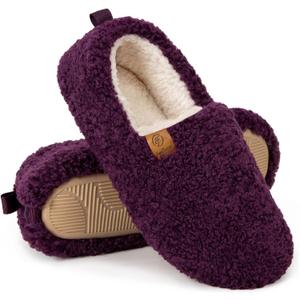 EverFoams Womens Soft Curly Full Slippers Memory Foam Lightweight House Shoes Cozy Loafer with Polar Fleece Lining (8.5, Dark Aubergine)