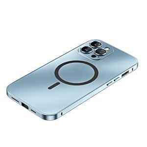 YAOZOCASE for iPhone Case, Compatible with MagSafe, Magnetic Luxury Aluminum Metal Frame, Military Grade Drop Protection Shockproof Phone Case (Blue, iPhone 13 Pro Max)