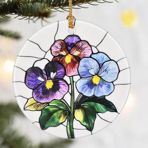 Christmas Ornaments, 2.8in Ceramic Birth Flower Ornament, Xmas Decor, Christmas Tree Ornaments, Xmas Decorations for Tree, Holiday Ornament, Birth Flower Gifts, Gift Ideas, Gifts for Women - Feb