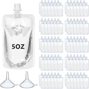 100 Pcs Plastic Pouches Bulk Clear Juice Bags Squeeze Pouches Plastic Leak Proof Bags with Funnel for Party Favors (5 oz)