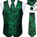 DiBanGu Mens Vest and Tie Set Formal Paisley Waistcoat and Necktie Pocket Square Cufflinks Silk Suit Vest for Tuxedo Wedding (Large)