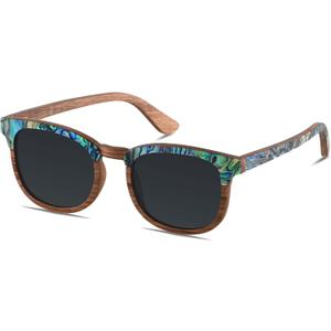 ANDWOOD Wood Sunglasses Polarized for Men Women Uv Protection Wooden Sun Glasses Bamboo Shades (Abalone Seashell | Polarized Black)