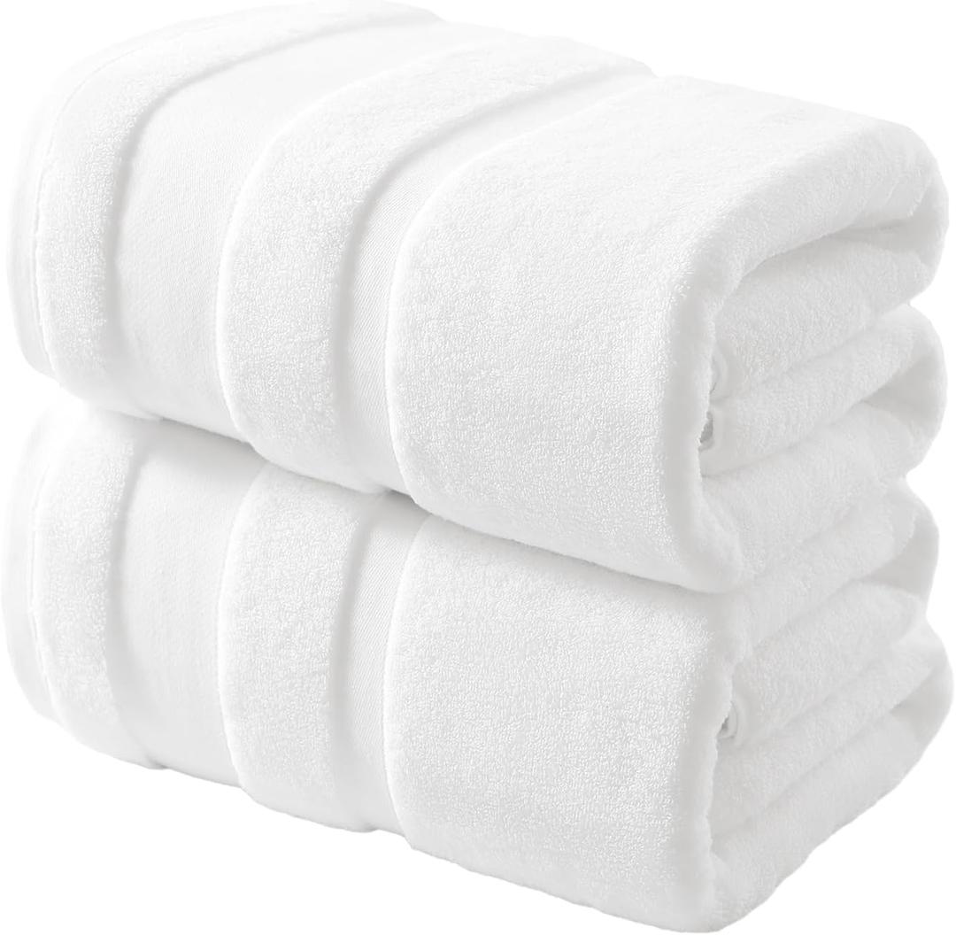 REDKISS 100% Cotton Bath Towels Set of 2, Extra Large Bath Sheets 35 X 70 Inches, 800G, Quick Dry, Ultra Soft & Super Absorbent Bathroom Towel Sets for Bathroom, Gym, Spa, Pool & Hotel, White