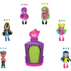 Monster High Potions Mini Dolls and Accessories, Surprise 3-inch Character Figures in Display Bottle with Water Reveal & Charms (Characters May Vary)