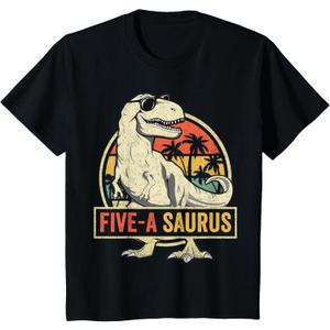 Kids 5 Year Old Dinosaur Birthday 5th T Rex Dino Five Saurus T-Shirt, Small Youth