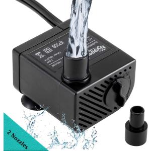 hygger Ultra Quiet 53GPH (200L/H, 3W) Submersible Mini Water Pump Comes with 2 Nozzles, for Aquariums, Fish Tank, Fountain, Hydroponics, Max Lift Height 1.7ft ,120V/60HZ, Power Cord 6ft