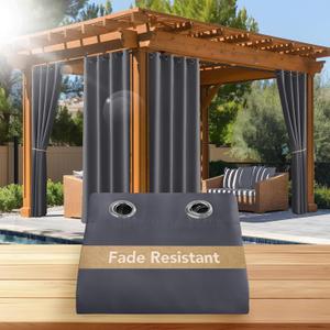 NICETOWN Fade Resistant Outdoor Curtains for Patio 84 inch Long, Grade 4 Color Fastness Fade-Proof Waterproof Outside Curtains, Thermal UV Protection Sun Shades for Porch, W52 x L84, 2 Panels, Grey