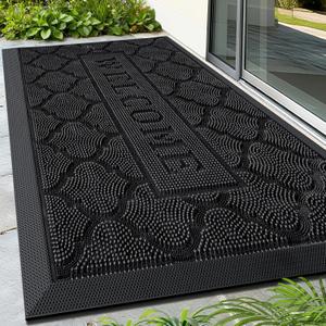 FRAMICS Front Door Mat Outside Entrance, Heavy Duty Rubber Door Mats Outdoor Welcome Mat Waterproof Doormat Non Slip for Entryway Doormats Dirt Trapper Indoor Mats All Seasons, 17 x 30 Inches, Black