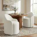 KISLOT Upholstered Dining Chairs with Casters, Effortless Assembly Modern Dining Room Chairs Accent Vanity Chair with 5 Wheels & Round Backrest for Bedroom, Living Room, Dressing, Linen Fabric, 1PCS