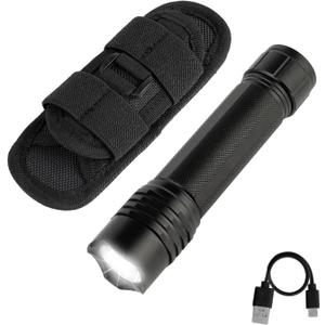 KunHe Rechargeable Flashlight Handheld Flashlights Tactical Flashlight with Belt Holster Bright LED Duty Flash Light with 4 Modes Long Lasting IPX7 Water Resistant