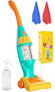 Toddler Vacuum Toy That Works with Lights & Sounds, Pretend Play Toy Vacuum for Toddlers 3-5 Years Old, Baby Vacuum for Boys Girls, Kids Vacuum Cleaner Cleaning Toys with Spray Bottle, 2 Towels