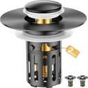 (2 Pc) Bathroom Sink Stopper-All Metal Sink Stopper-Universal Fit 99% Bathroom Stopper with Removable Stainless Steel Hair Catcher- Basin (1.1'' to 2.36'' inch) - Black