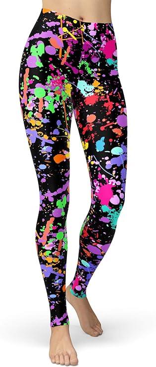 Women's 80s Leggings Neon Artistic Splash Printed Buttery Soft Stretchy Pants L