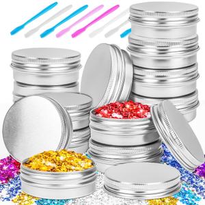 16Pack 2oz Tin Jars, 60ml Metal Tin cans, 2Ounce Aluminum tin can jar Containers with Screw Lid for Lotion Bars, Spices, Salve, Balms, Beard Balm, Toiletries, Creams, Samples, Makeup Cosmetic (Silver)