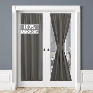 RYB HOME 100% Blackout Door Curtain Lightweight Portable and Easy to Install, Fully Room Darkening Privacy for French Door Kitchen Sidelight Window, W 25 x L 72, Grey, 1 Panel (25"W x 72"L (Pack of 1))