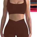 niyokki Workout Sets for Women Two Piece Sexy Summer Sports Bra and Crossover Shorts Matching Workout Set (Small, Coffee)