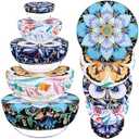 Revahope 5 Pieces 5 Size Bowl Covers Reusable, Elastic Cloth Fabric Bowl Covers for Bread Proofing Washable for Food Storage Fruits Leftover (Lotus)