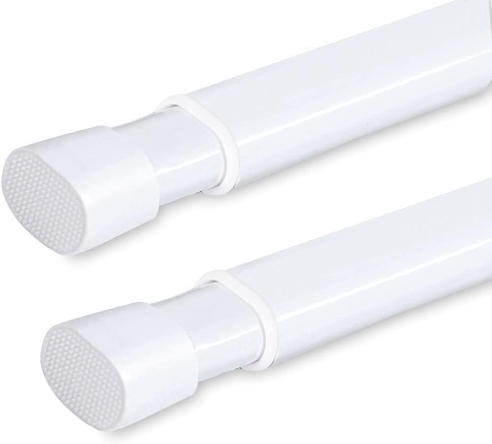 2 Pack Tension Rod Oval Spring Tension Curtain Rod Adjustable 36 to 60 Inches Small Short White Tension Rods No Drilling Spring Loaded Curtain Rods For Doors and Windows, 36-60 Inch, White