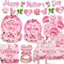 Mother's Day Plates and Napkins Set Pink Floral Happy Mothers Day Decorations Including Banner Cups Balloons Cake Toppers for Best Mom Day Party Supplies