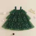 Toddler Girl Christmas Dress Green Xmas Tree Shiny Star Pompom Embroidery Tulle Tutu Princess Dress Holiday Photo (Green) 2-3Y