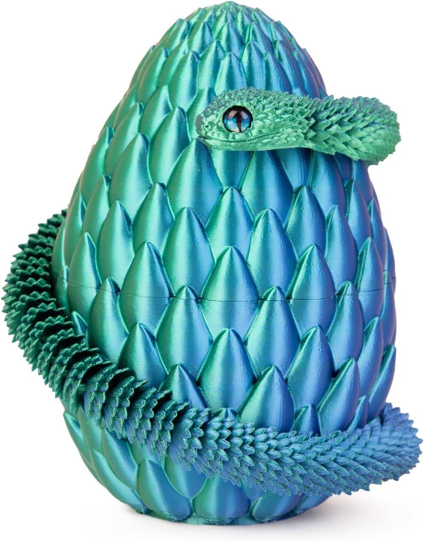 Easter Eggs, Snake Egg with 3D Printed Snake, Year of The Snake 2025, 3D Printed Snake, Executive Desk Toys, Articulated Snake, Fidget Toys Gifts for Easter Adults (GreenBlue)