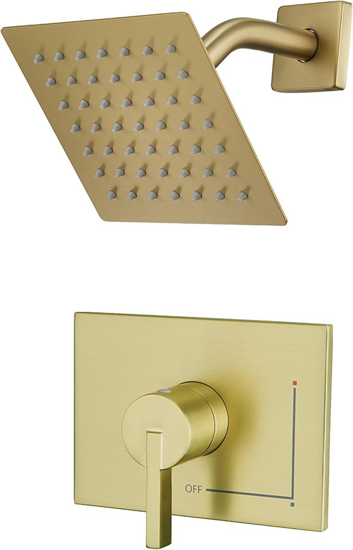SOOOHOT Gold Shower Faucet Set with 6-Inch Rain Shower Head, Single-Handle Shower Trim Kit, Brushed Gold Shower Fixtures （Valve Included)