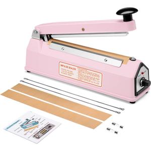 METRONIC Impulse Sealer 8 inch, Manual Heat Sealer Machine for Plastic Bags, Shrink Wrap Bag Sealers Heavy Duty Sealing Machine with Repair Kit (Pink)